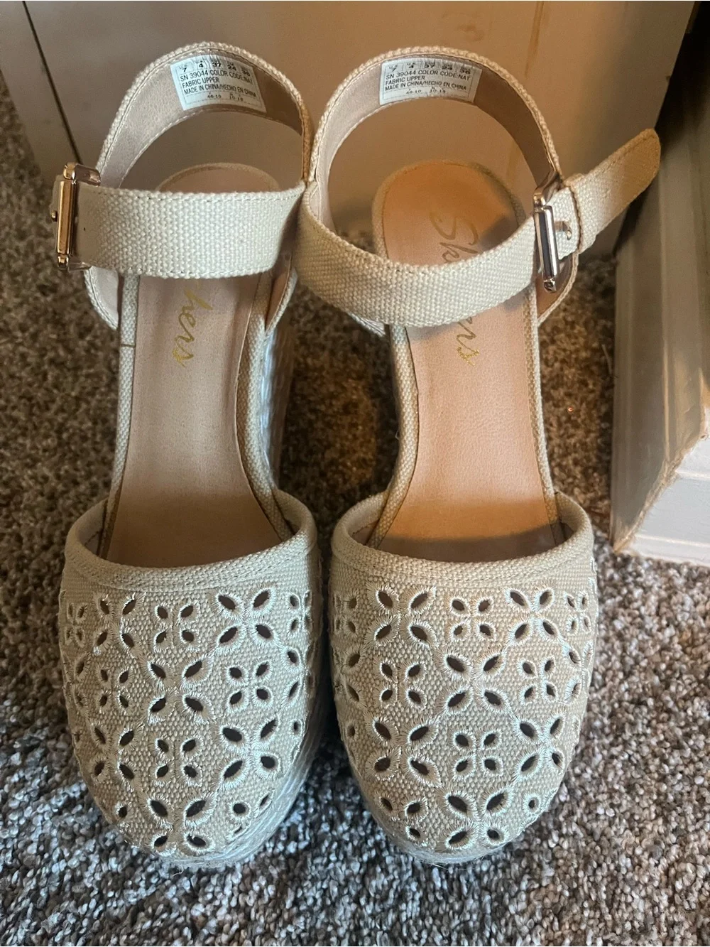 Skechers Beige Cream Wedge Sandals with Ankle Strap